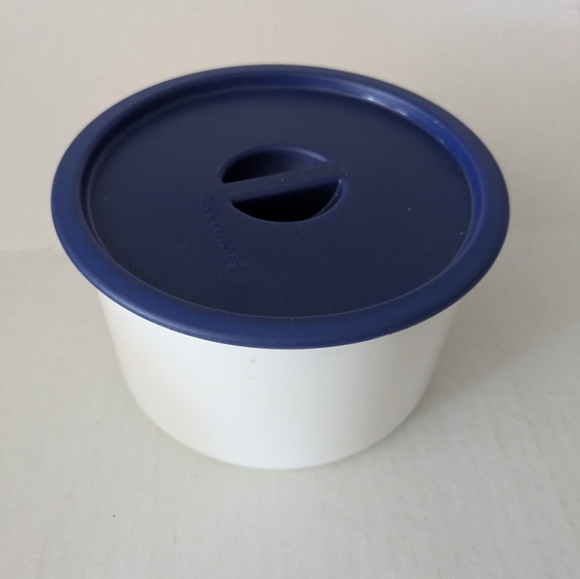 TUPPERWARE COFFEE FILTER CANISTER KEEPER & LID. Blue And White - Picture 1 of 4